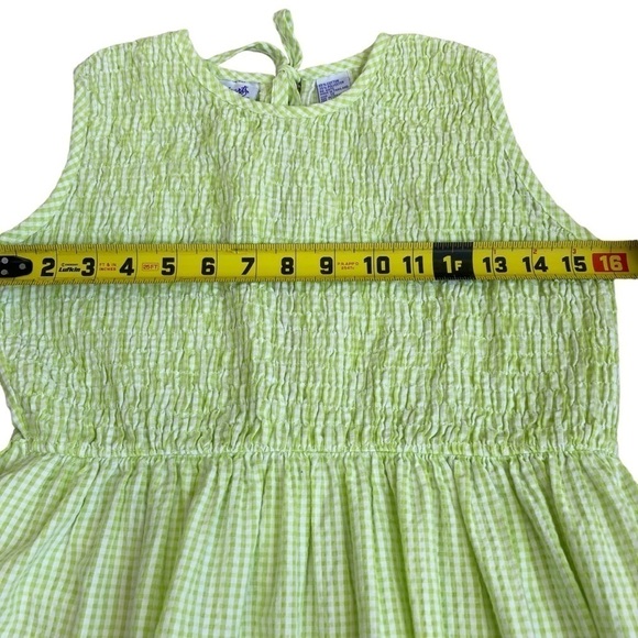Vintage Hearts & Flowers Smocked Green/white Gingham Sundress Ties at Back Sz 12 - Picture 13 of 15